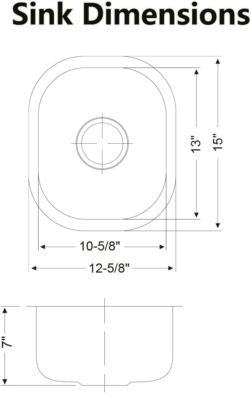 Undermount Bar Sink, 15''×13'' Single Bowl Small Stainless Steel,  RV Sink with Drain Assembly
