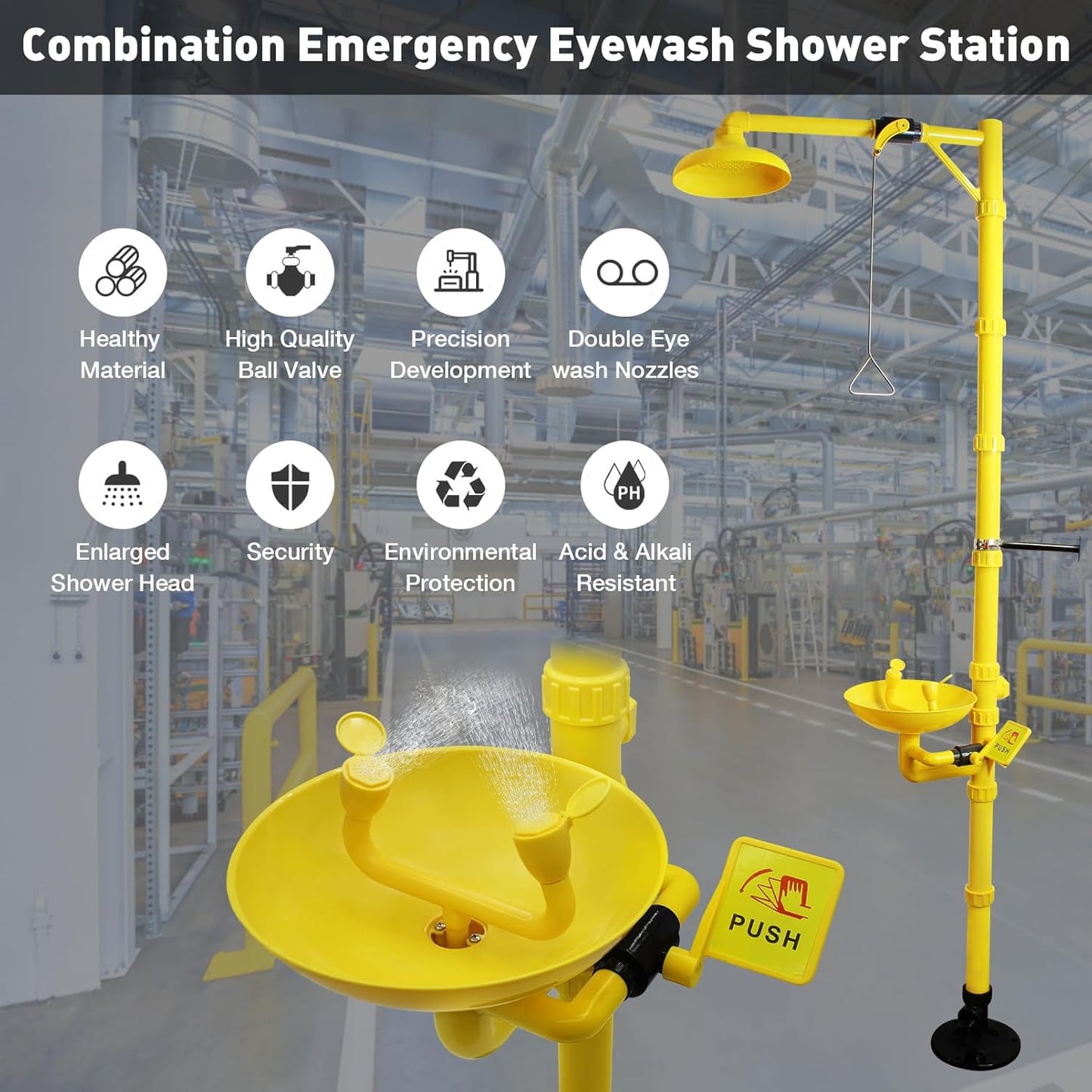 Emergency Shower Eyewash Station OSHA Approved, Eye Wash and Shower Combination Kit