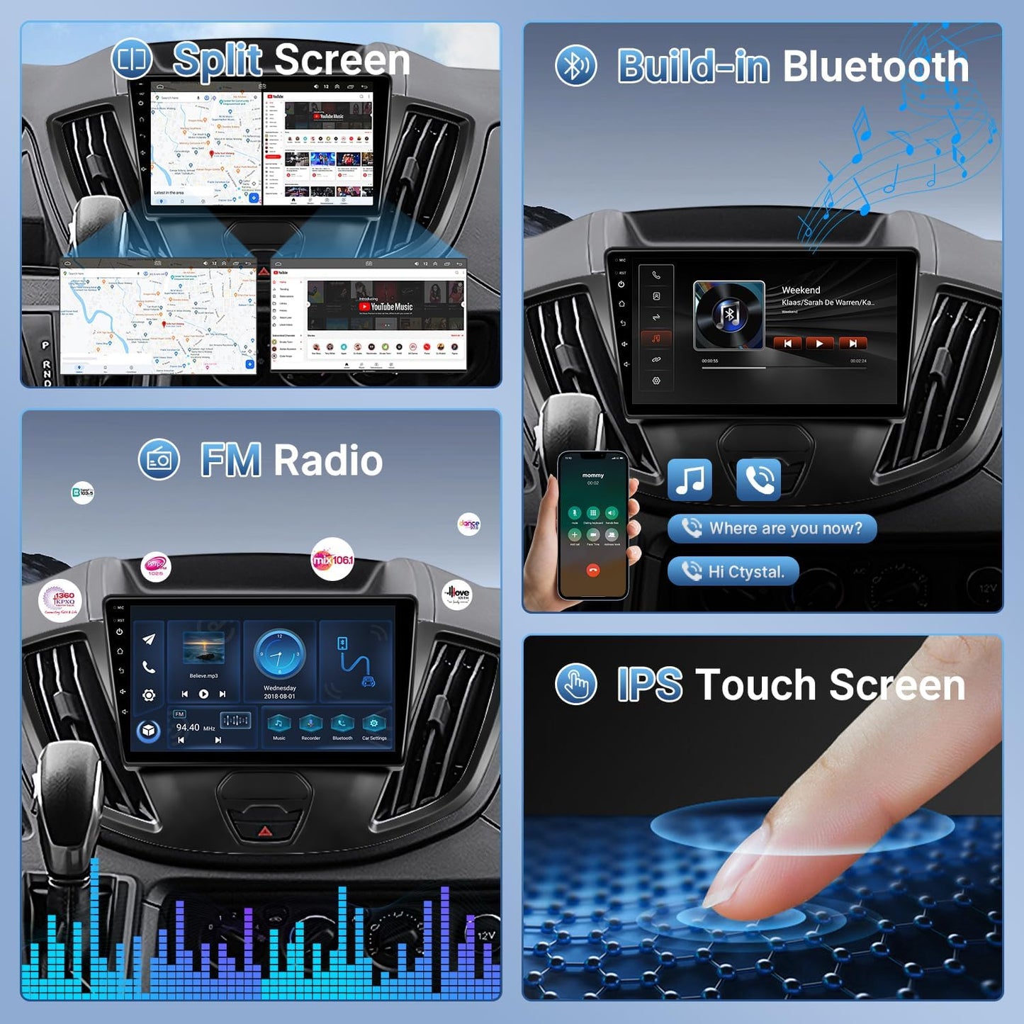 Car Stereo Radio for Ford Transit 2013-2019,  9'' Screen Head Unit,  9'' Screen Head Unit,  Wireless Carplay/Android