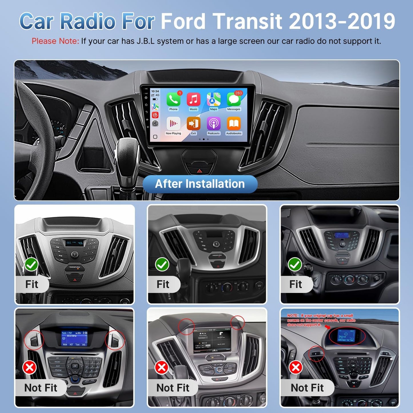 Car Stereo Radio for Ford Transit 2013-2019,  9'' Screen Head Unit,  9'' Screen Head Unit,  Wireless Carplay/Android