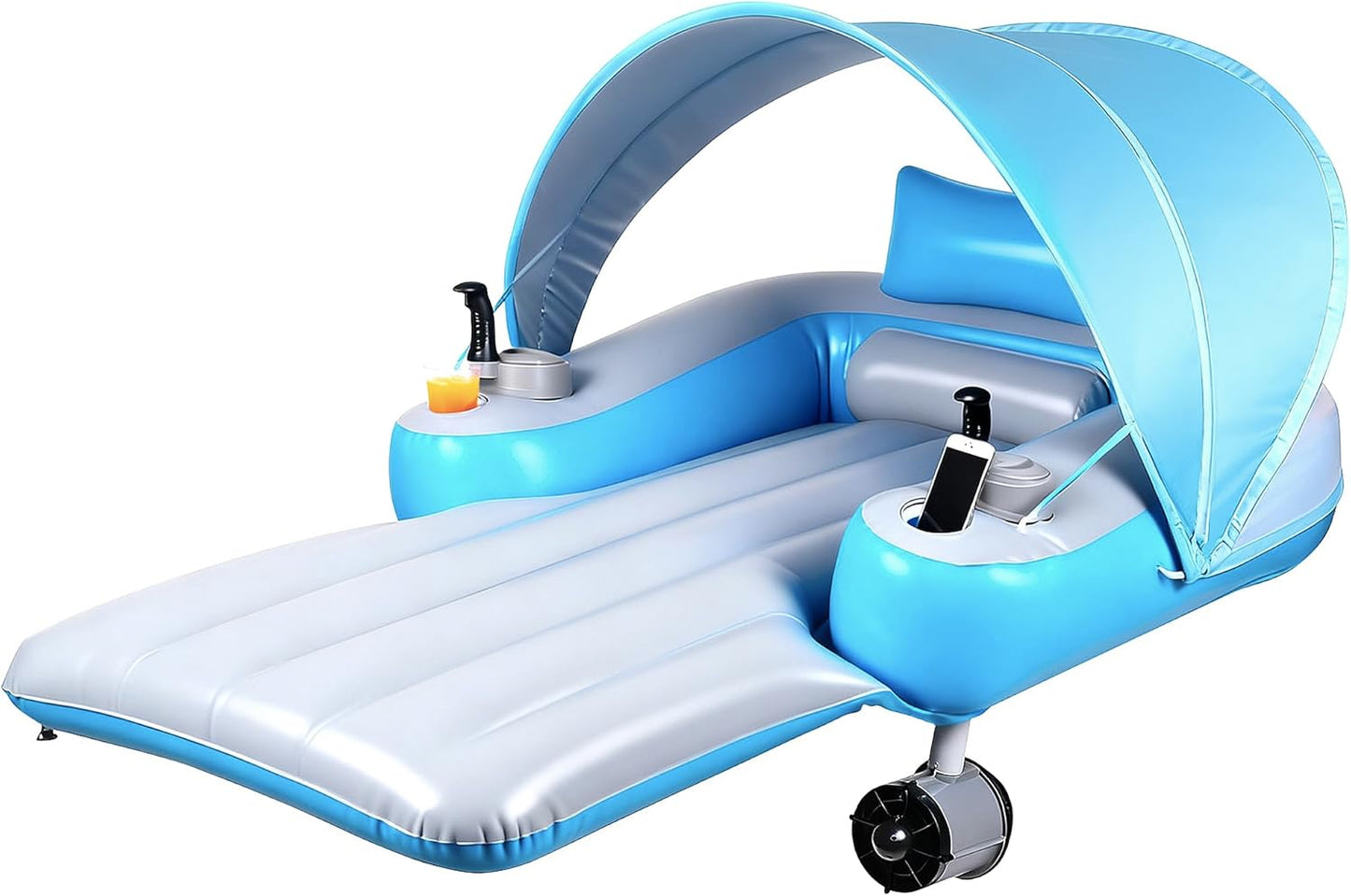 Rechargeable Motorized Floats with Cup Holder & Canopy,  Dual Motor Heavy Duty Electric Lounger Raft for Adults