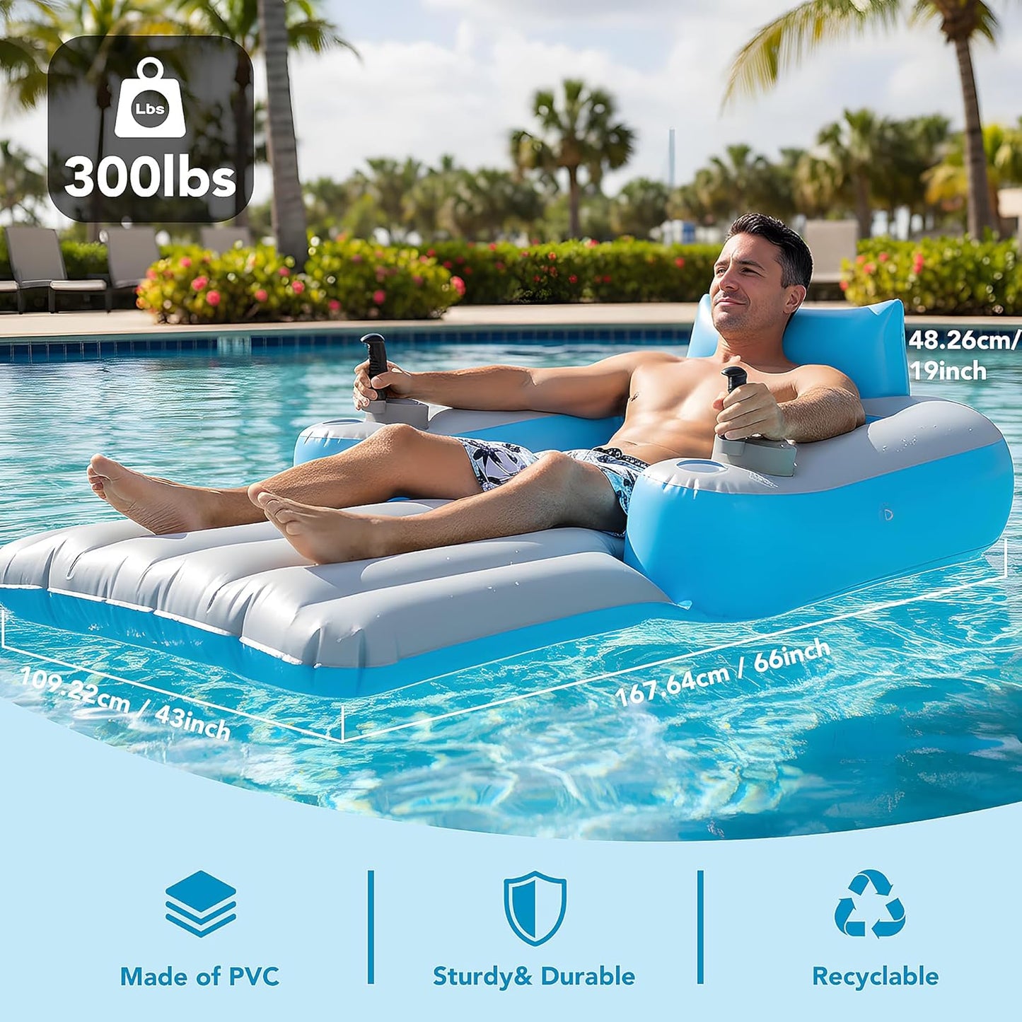 Rechargeable Motorized Floats with Cup Holder & Canopy,  Dual Motor Heavy Duty Electric Lounger Raft for Adults
