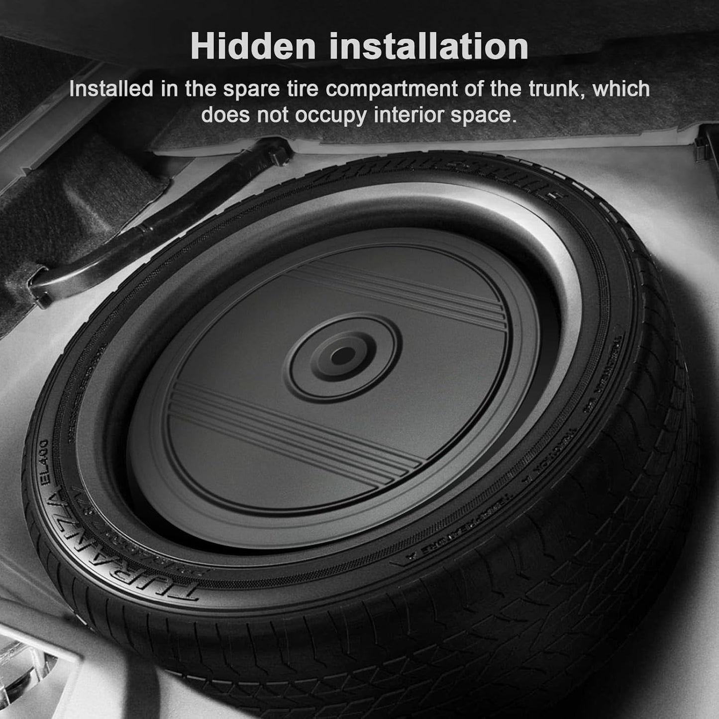 12' Car Subwoofer, Deep Bass, Anti-Theft Spare Tire Design, Plug & Play, OEM-Style Spare Tire Mount, High Output