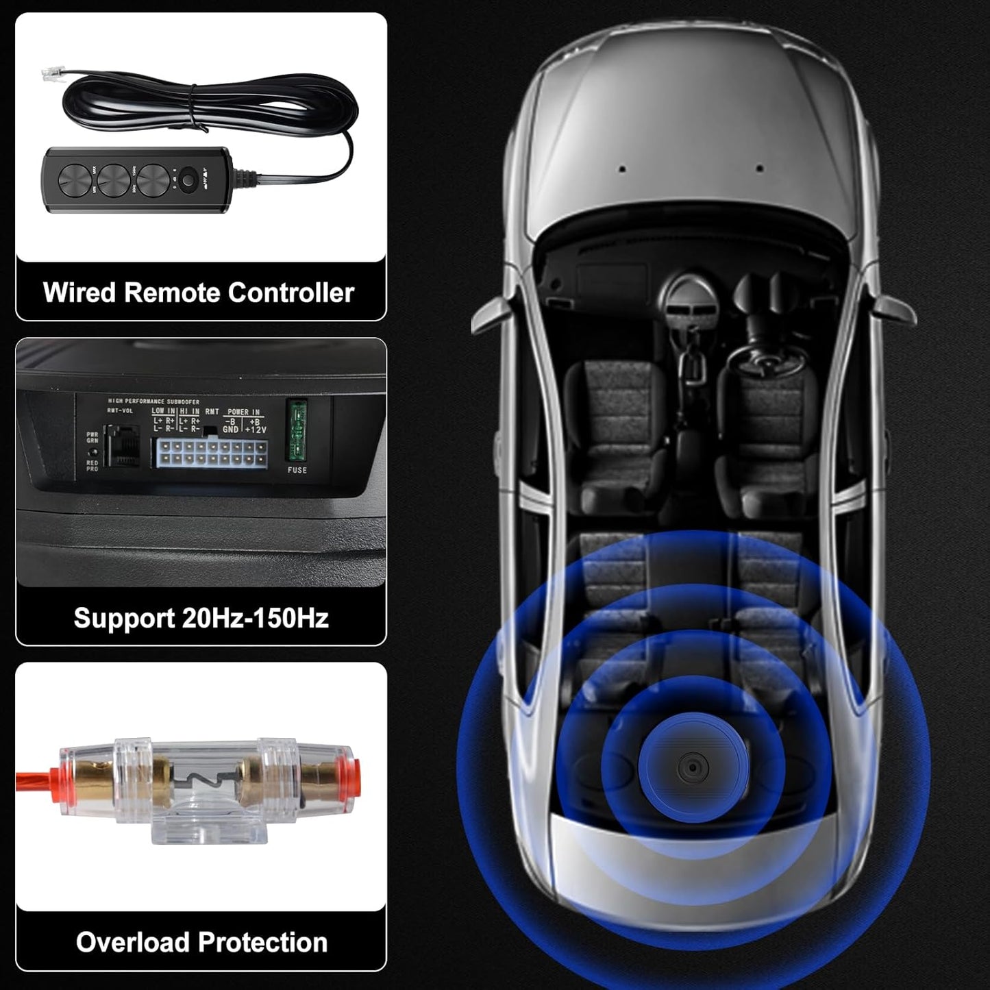 12' Car Subwoofer, Deep Bass, Anti-Theft Spare Tire Design, Plug & Play, OEM-Style Spare Tire Mount, High Output
