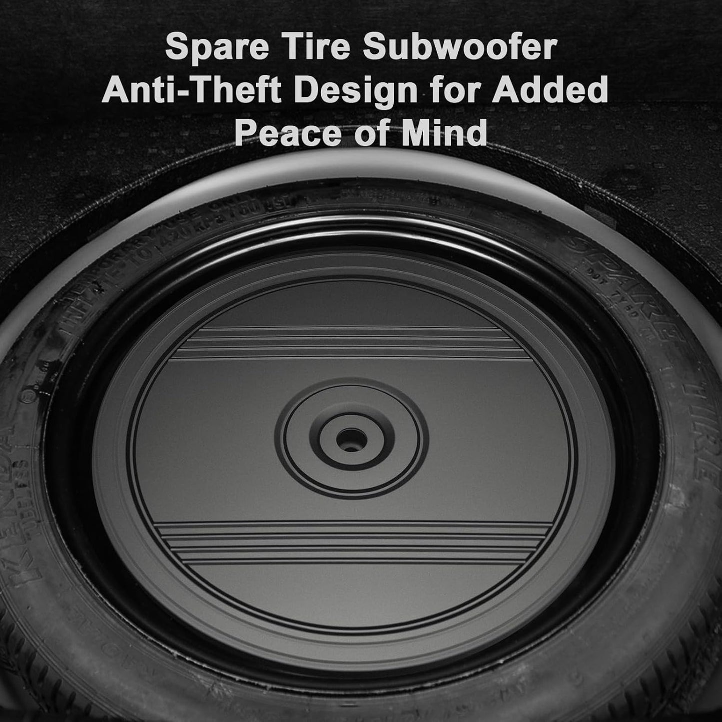 12' Car Subwoofer, Deep Bass, Anti-Theft Spare Tire Design, Plug & Play, OEM-Style Spare Tire Mount, High Output