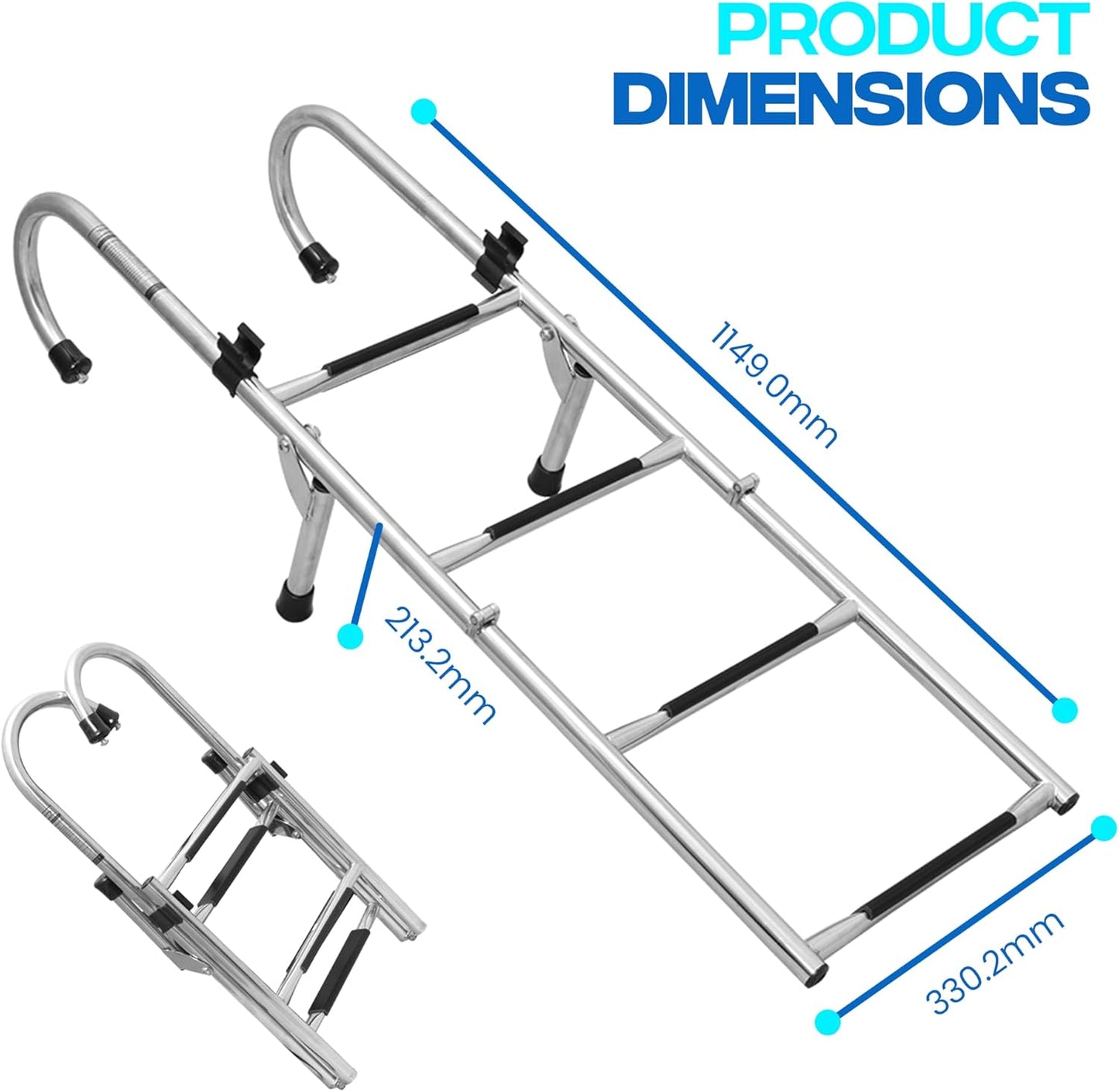 4 Step Ladder 46' x 14' Stainless Steel Folding Ladder for Boat, 400lbs Capacity Non-Slip, Telescoping & Removable