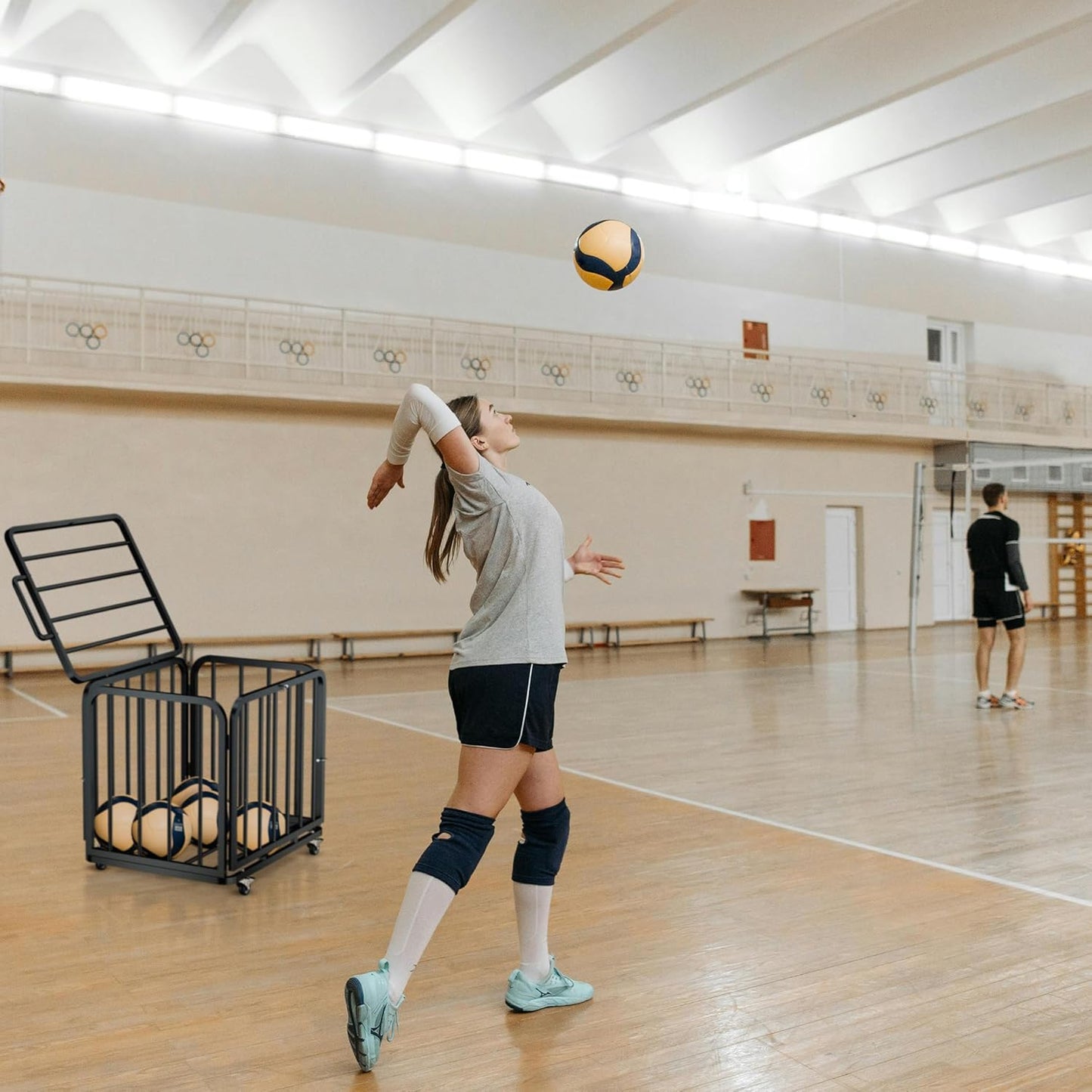 Foldable Ball Cart with Wheels, Heavy-Duty, Collapsible, Lockable Lid, Sports Equipment Organizer