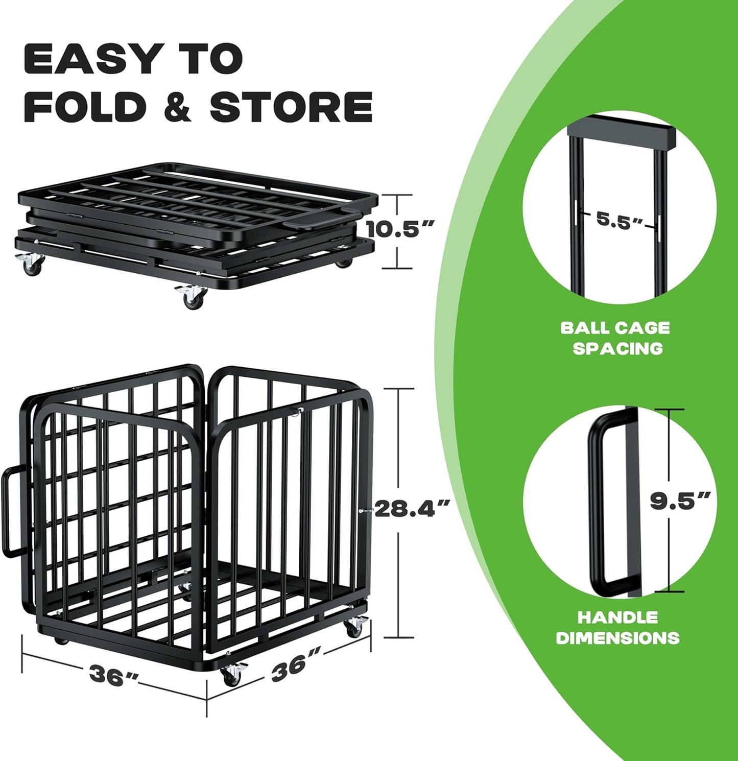 Foldable Ball Cart with Wheels, Heavy-Duty, Collapsible, Lockable Lid, Sports Equipment Organizer