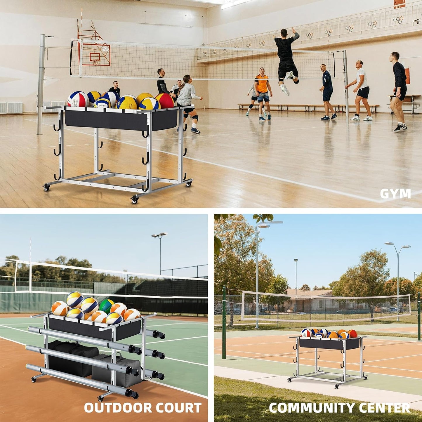 Heavy-Duty Volleyball Gear Storage Trolley w/ 4 Removable Baskets & Lockable Wheels, for Balls, Pads, Nets