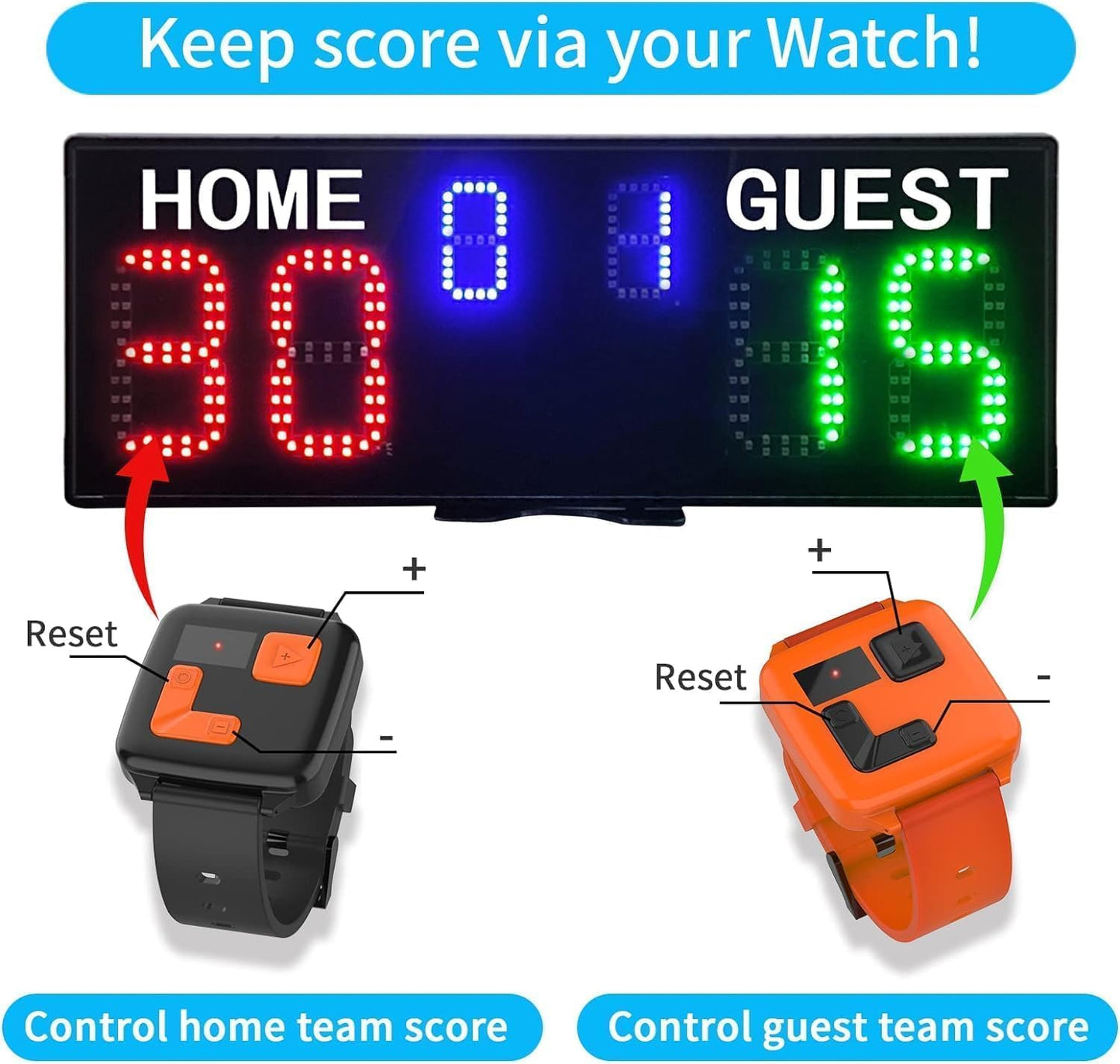 Electronic Scoreboard with Watch Control, with Remote, Adjustable Tripod for Outdoor Games