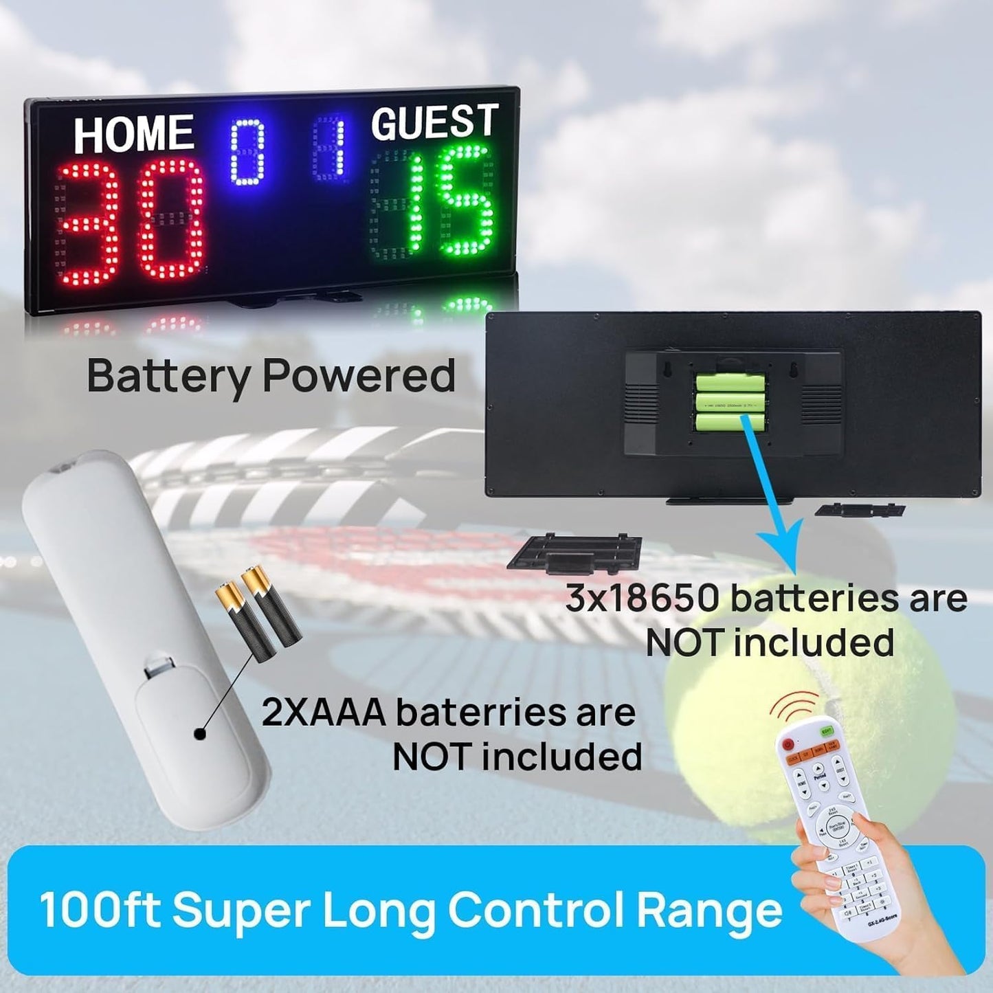 Electronic Scoreboard with Watch Control, with Remote, Adjustable Tripod for Outdoor Games