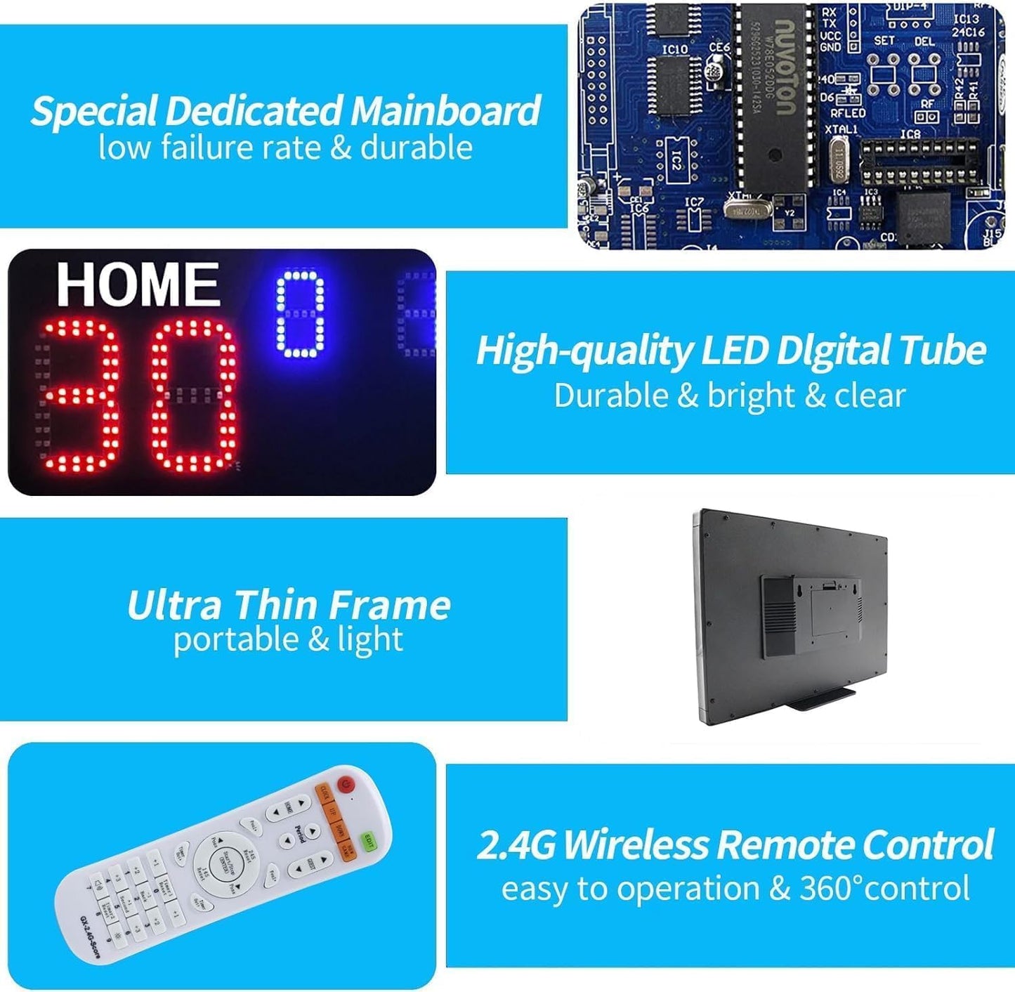 Electronic Scoreboard with Watch Control, with Remote, Adjustable Tripod for Outdoor Games