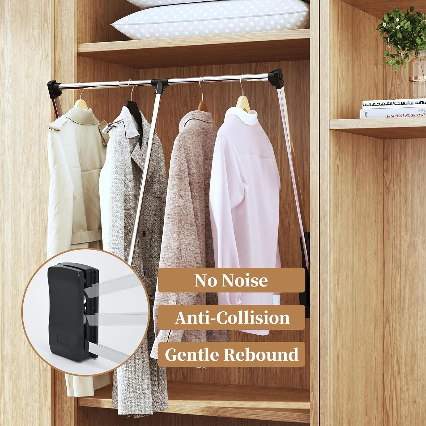 Adjustable Closet Rods for Hanging Clothes 33''-45', Heavy Duty Pull Down Closet Rod Side Mounted