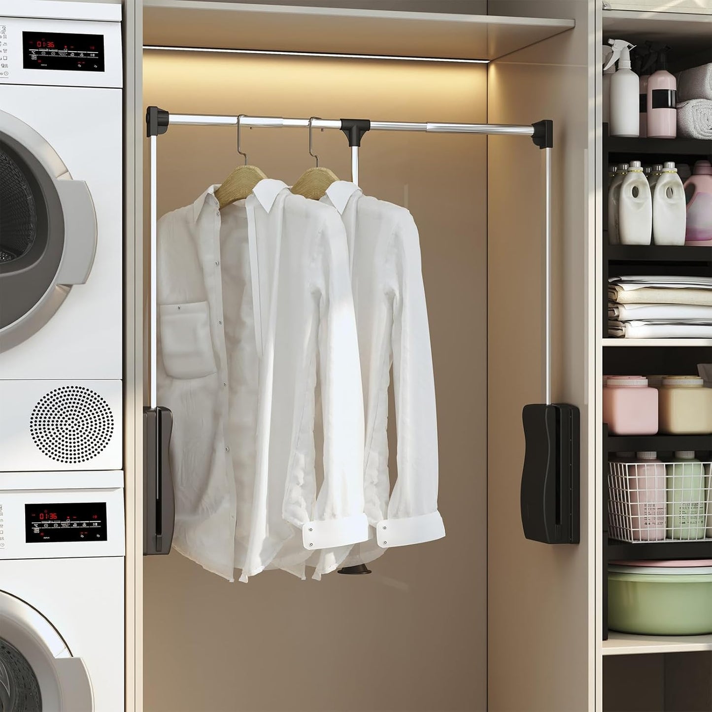 Adjustable Closet Rods for Hanging Clothes 33''-45', Heavy Duty Pull Down Closet Rod Side Mounted