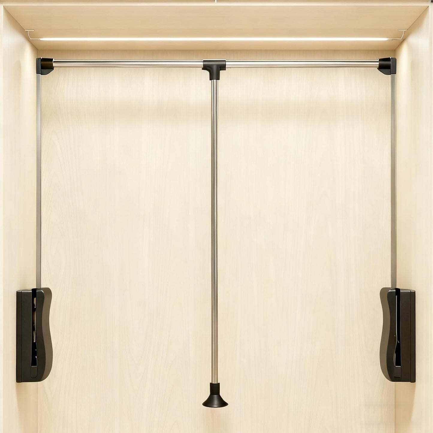 Adjustable Closet Rods for Hanging Clothes 33''-45', Heavy Duty Pull Down Closet Rod Side Mounted