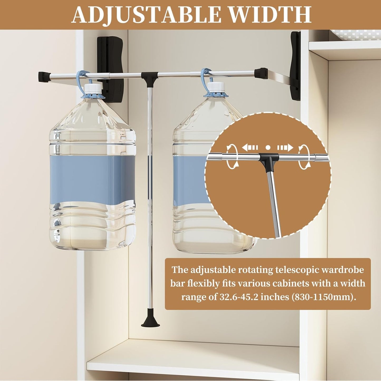 Adjustable Closet Rods for Hanging Clothes 33''-45', Heavy Duty Pull Down Closet Rod Side Mounted