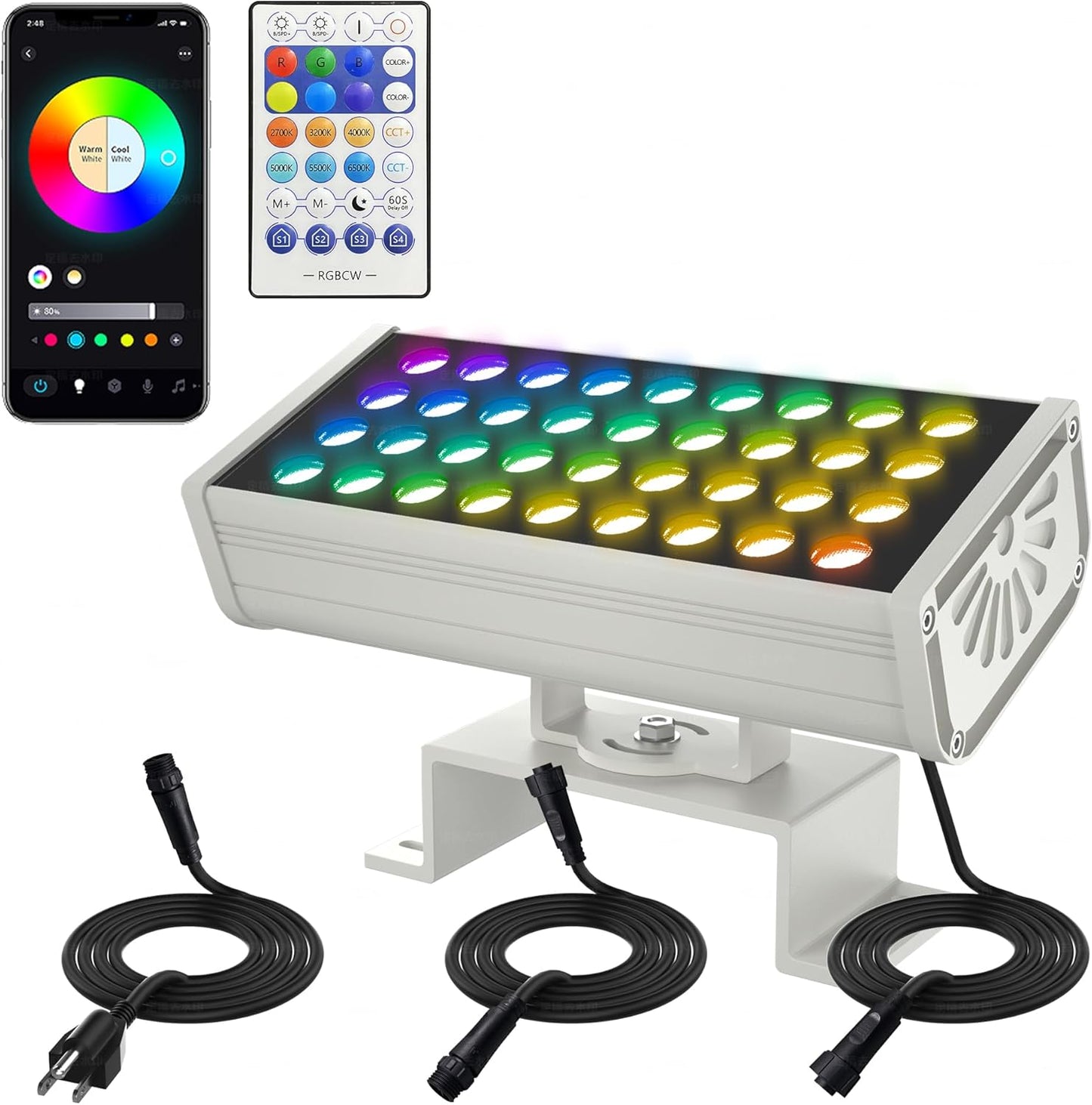 Party Lights Outdoor Smart Flood Light, 180W RGBCW Color Changing LED, 2700–6500K Tunable White, Dimmable