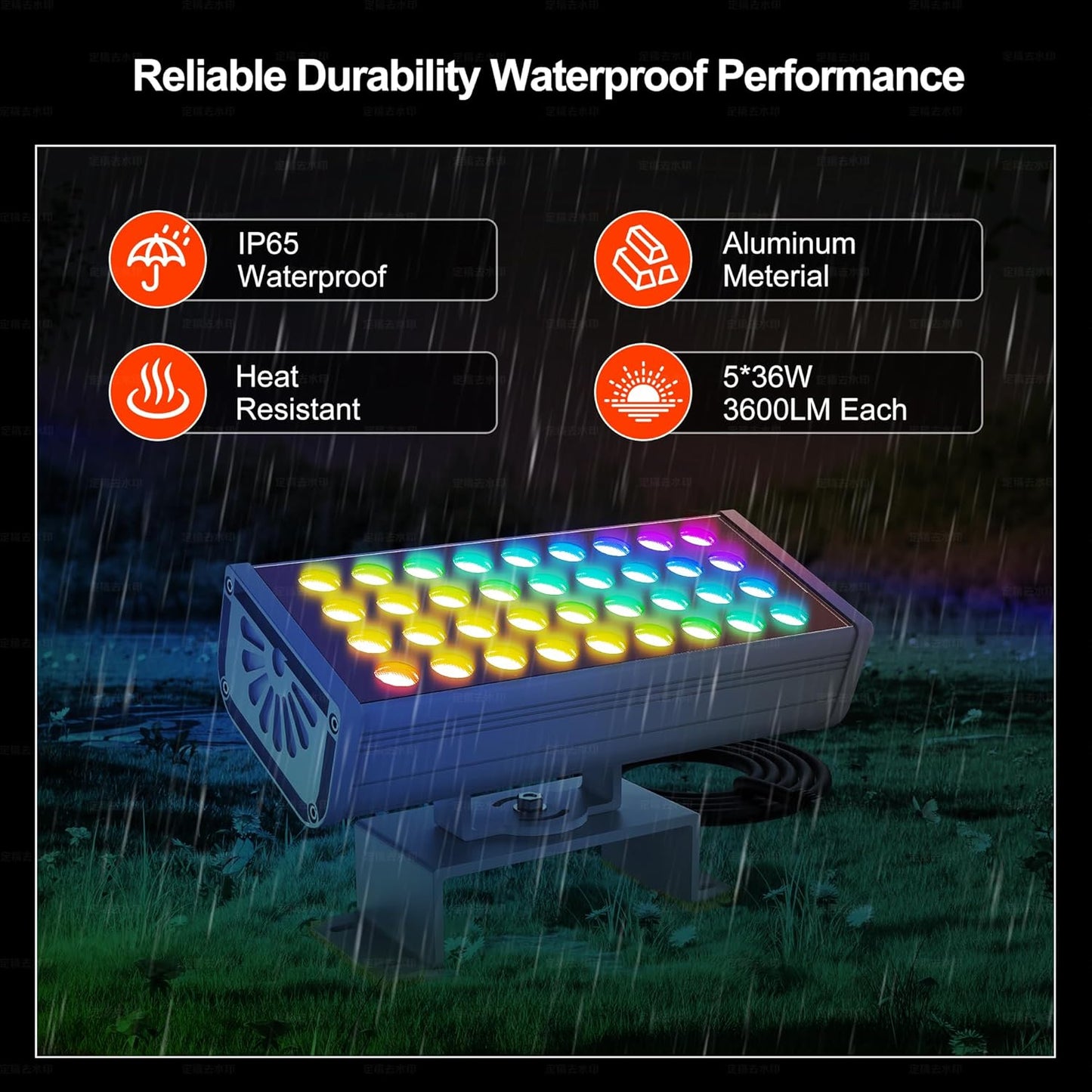 Party Lights Outdoor Smart Flood Light, 180W RGBCW Color Changing LED, 2700–6500K Tunable White, Dimmable