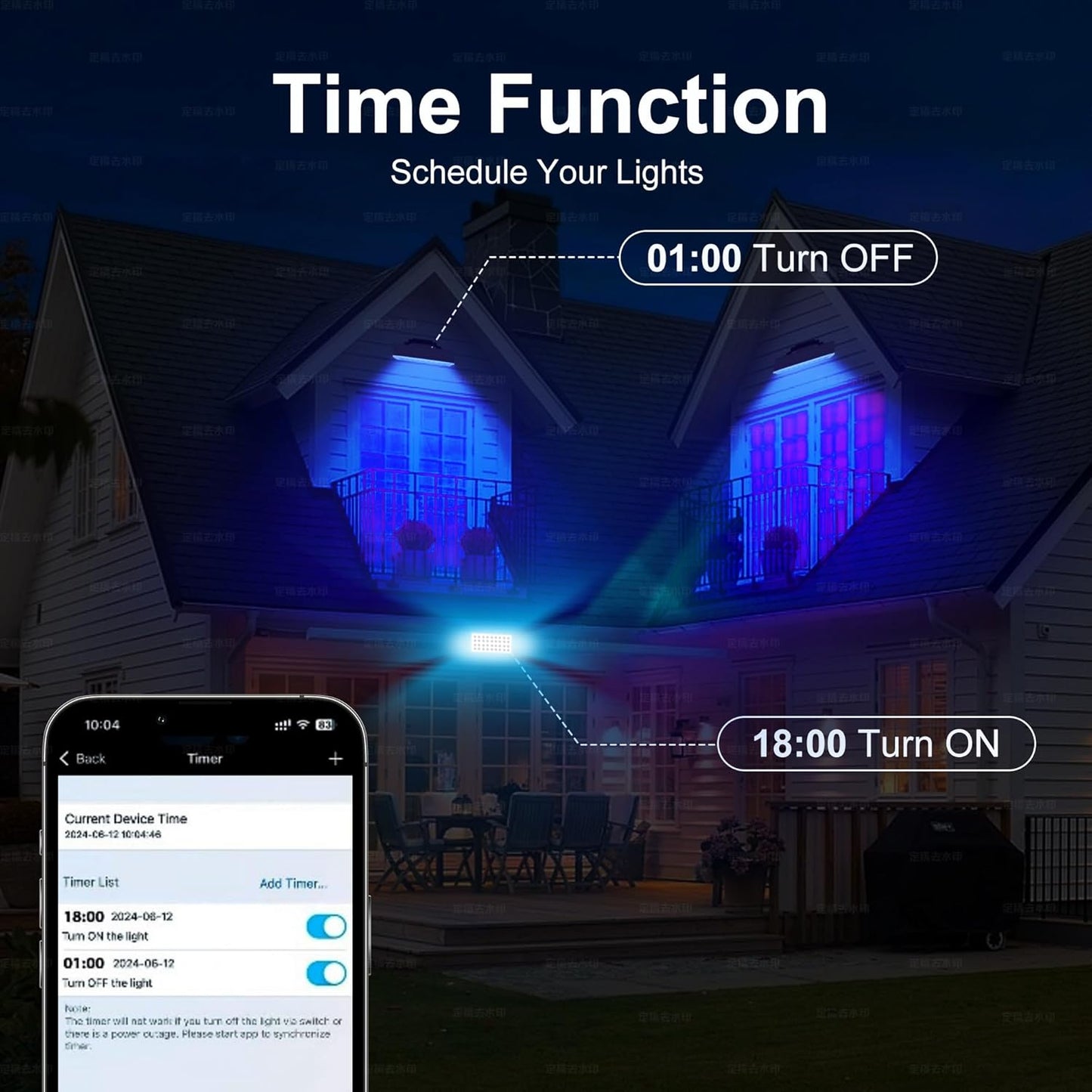 Party Lights Outdoor Smart Flood Light, 180W RGBCW Color Changing LED, 2700–6500K Tunable White, Dimmable