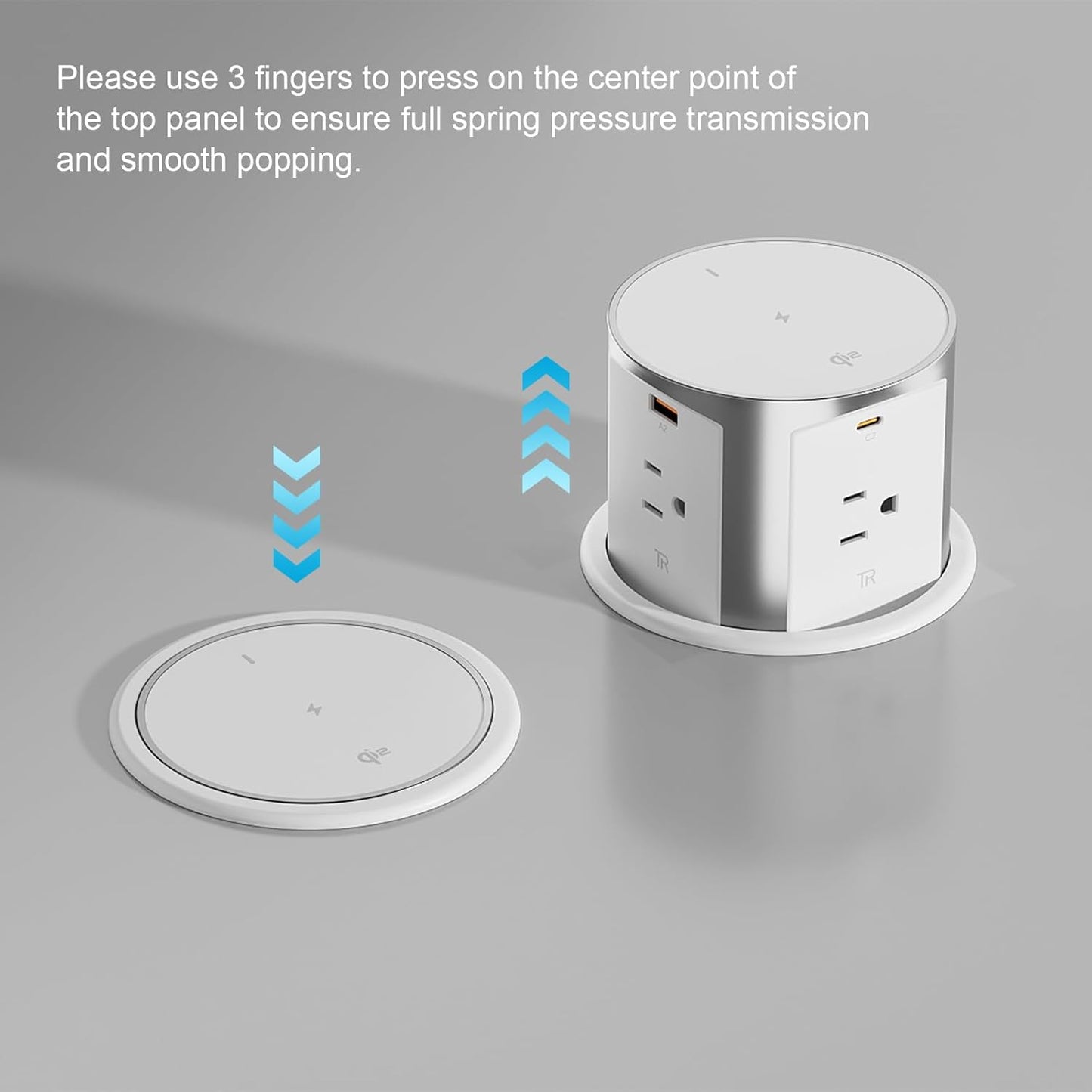 4' Pop Up Outlet for Countertop w/ Qi2 Wireless Charger, 20W USB Ports, 4 Outlets,15A Overload Protection, White