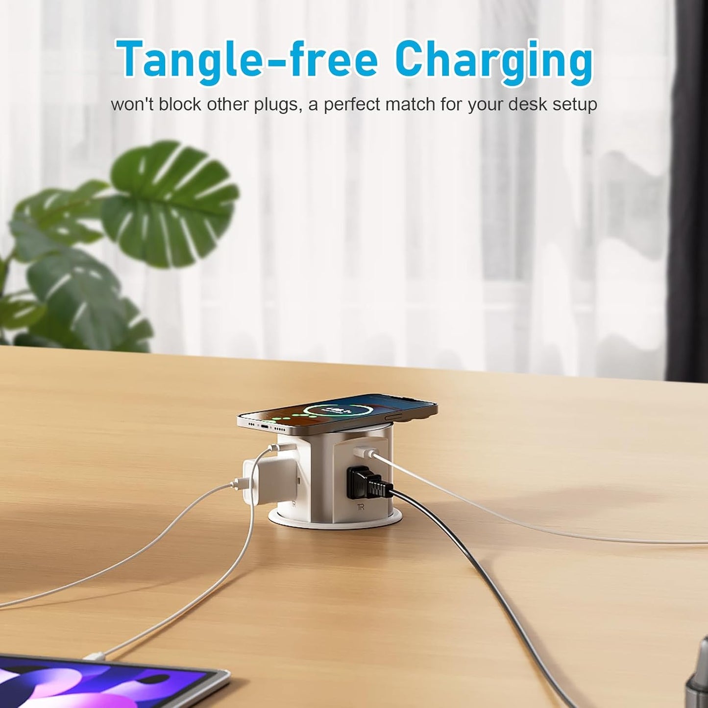 4' Pop Up Outlet for Countertop w/ Qi2 Wireless Charger, 20W USB Ports, 4 Outlets,15A Overload Protection, White