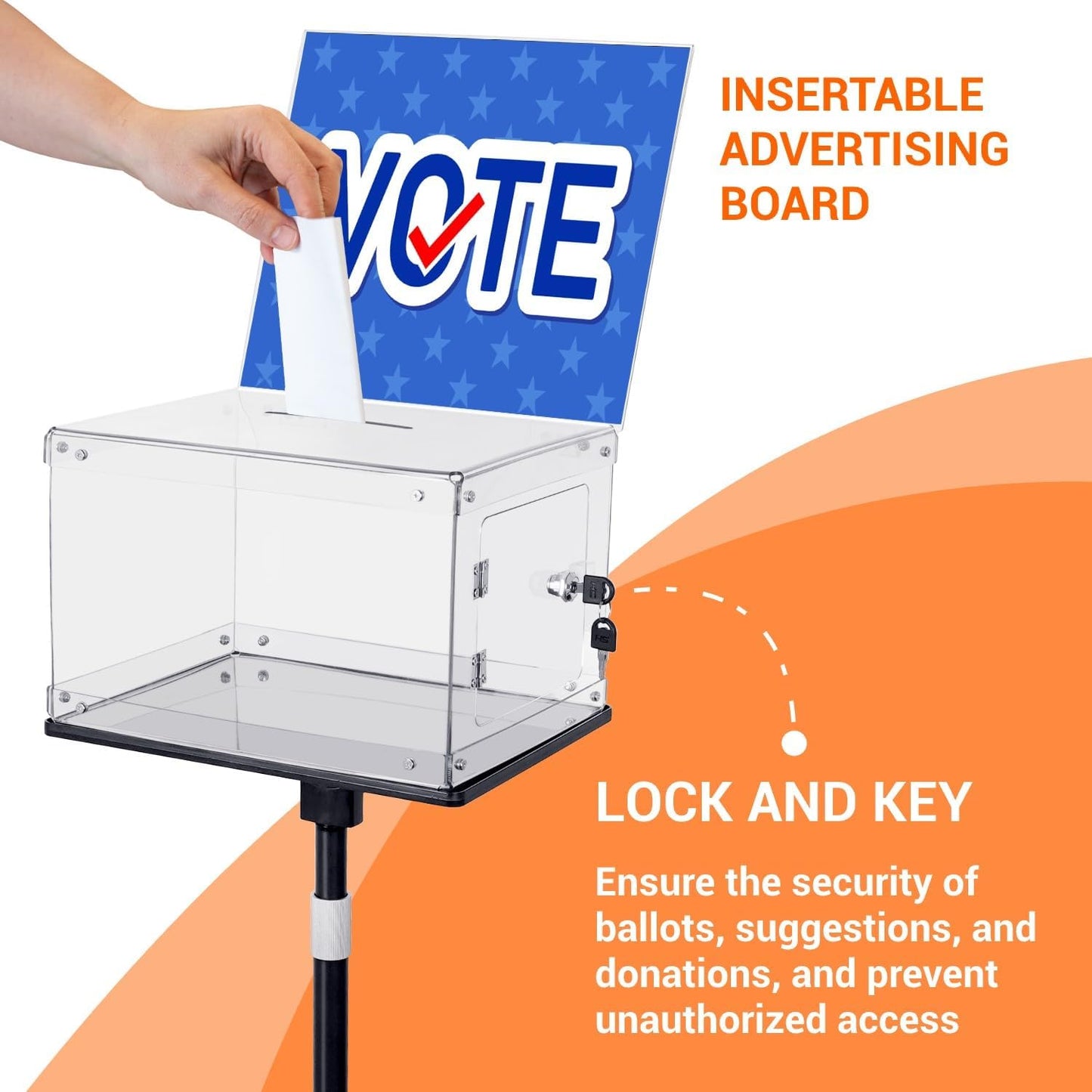 Suggestion Box with Stand, Heavy Duty Metal Base, Sign Holder, Locking Ballot Collection Donation Box, for Church