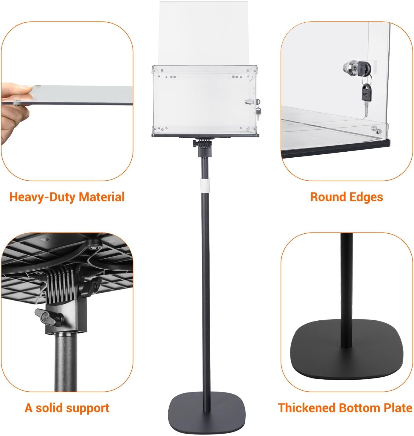 Suggestion Box with Stand, Heavy Duty Metal Base, Sign Holder, Locking Ballot Collection Donation Box, for Church