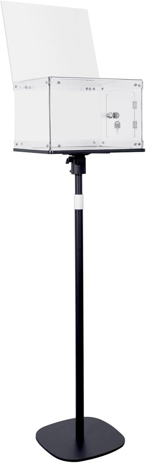 Suggestion Box with Stand, Heavy Duty Metal Base, Sign Holder, Locking Ballot Collection Donation Box, for Church