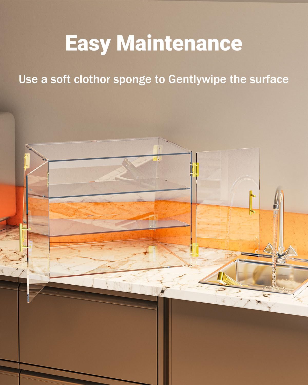 3-Tier Slanted Acrylic Bakery Display Case, 21'×17'×17', with Automatic-Closing Rear Doors