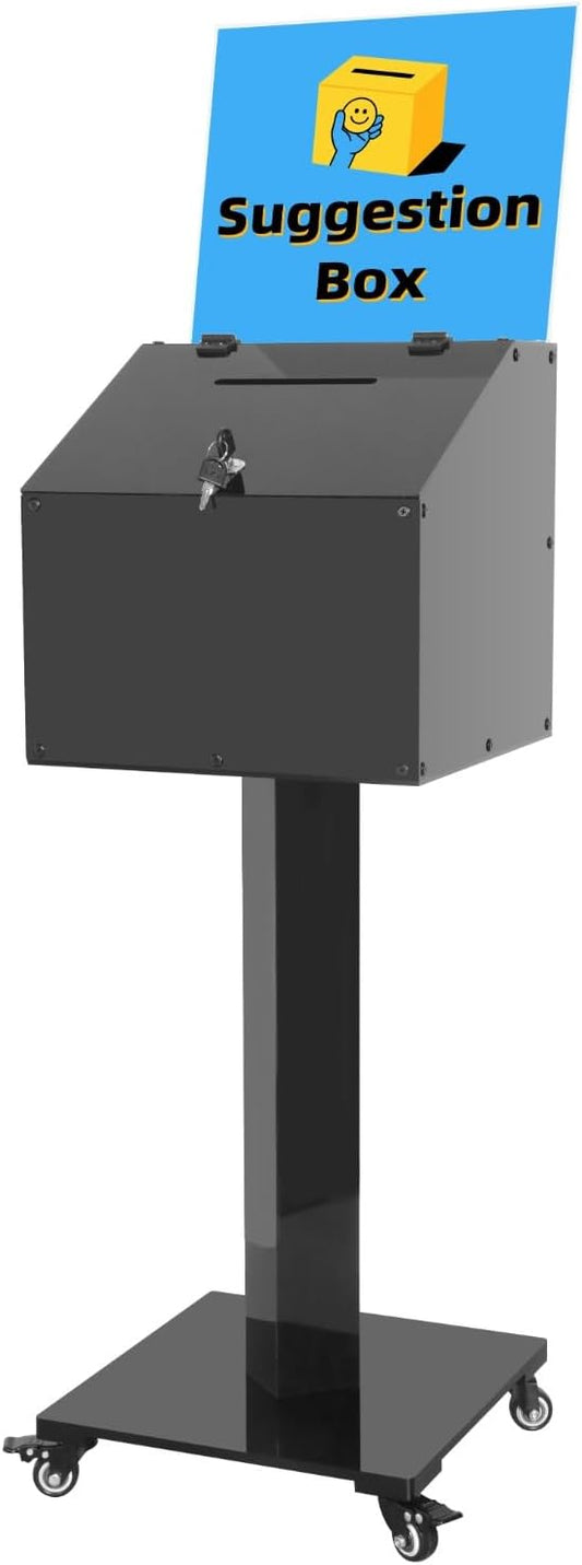 Large Acrylic Donation Box with Stand, with Key&Lock, for Collection Fundraising, Offering, Ballots, Feedback, Black