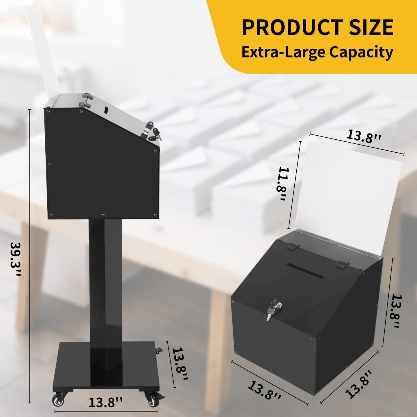 Large Acrylic Donation Box with Stand, with Key&Lock, for Collection Fundraising, Offering, Ballots, Feedback, Black
