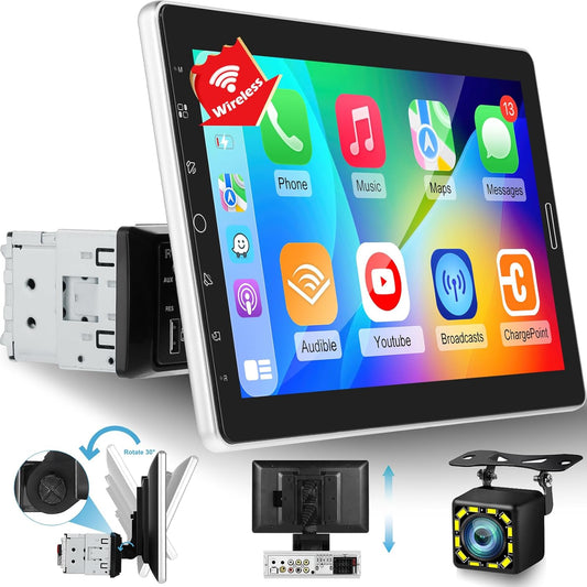 10.1 inch Single Din Touchscreen Radio w/ Wireless Carplay Support AM FM Radio, Backup Camera, Mic