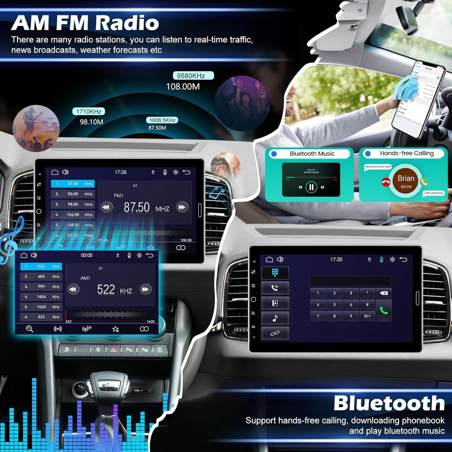 10.1 inch Single Din Touchscreen Radio w/ Wireless Carplay Support AM FM Radio, Backup Camera, Mic