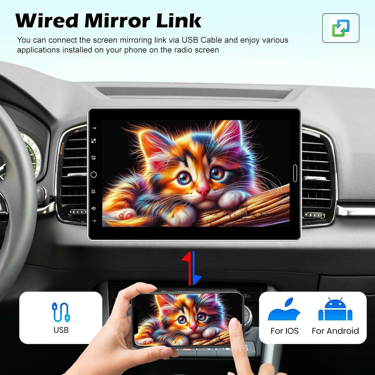 10.1 inch Single Din Touchscreen Radio w/ Wireless Carplay Support AM FM Radio, Backup Camera, Mic