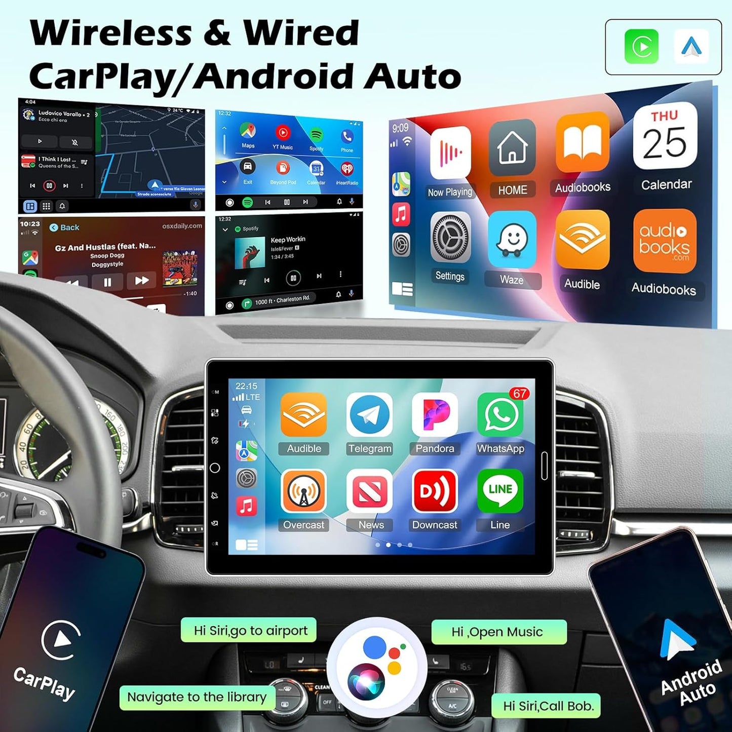 10.1 inch Single Din Touchscreen Radio w/ Wireless Carplay Support AM FM Radio, Backup Camera, Mic