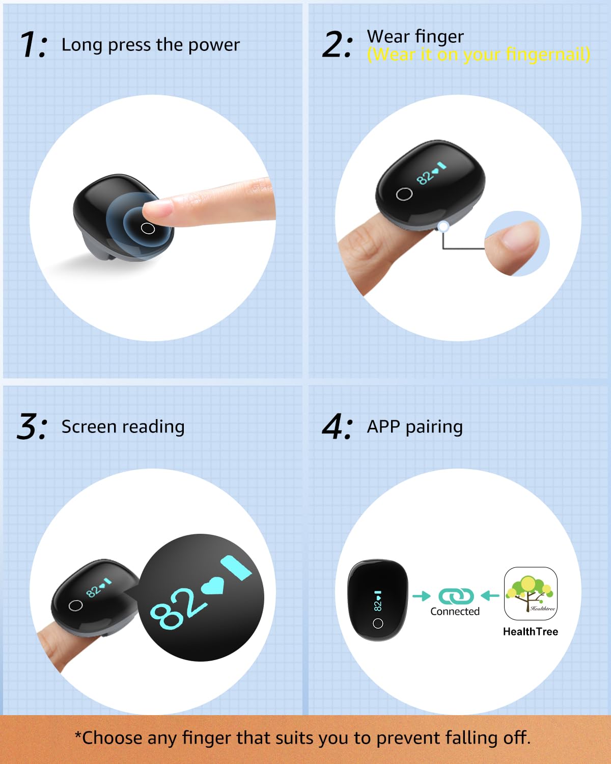 Pulse Oximeter O2 Ring Oxygen Monitor Blood Oxygen Saturation with Vibration Reminder, Rechargeable Pulse