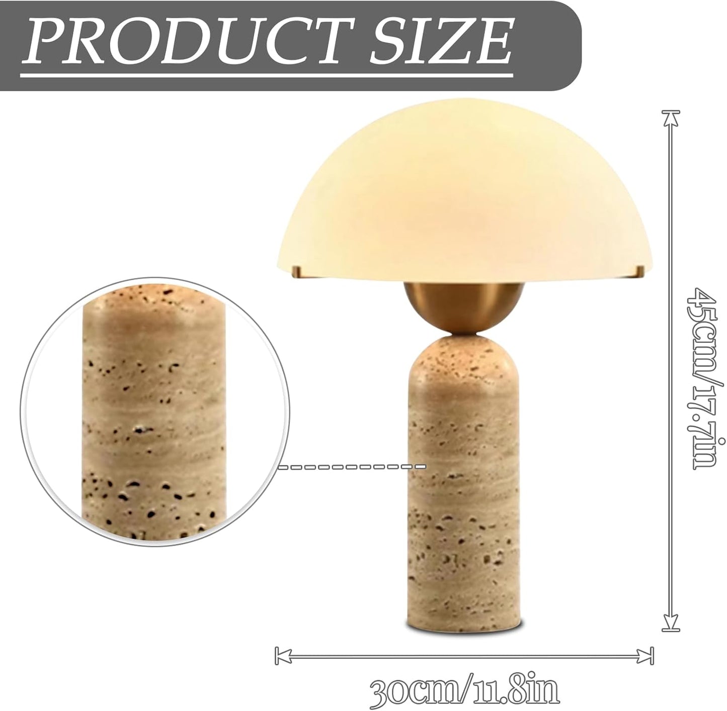 White Dome Table Lamp with Frosted Glass Shade, Mid-Century Modern Natural Stone Base, 17.7 x 11.8 in