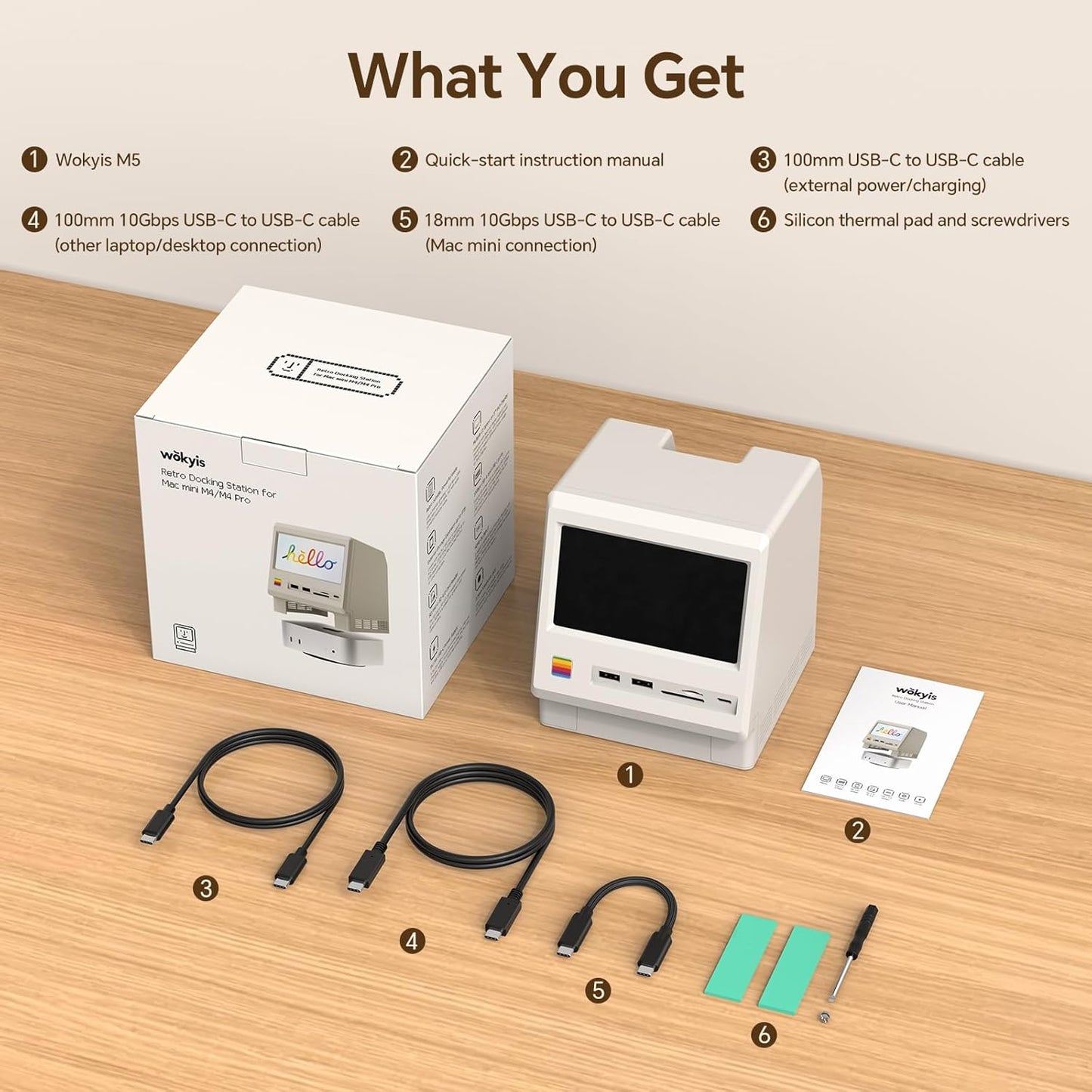M5 Retro Dock Station for Mac mini M4, 5' HD Display, 10Gbps M.2 NVMe SSD Enclosure, SD/Micro SD Reader 4.0