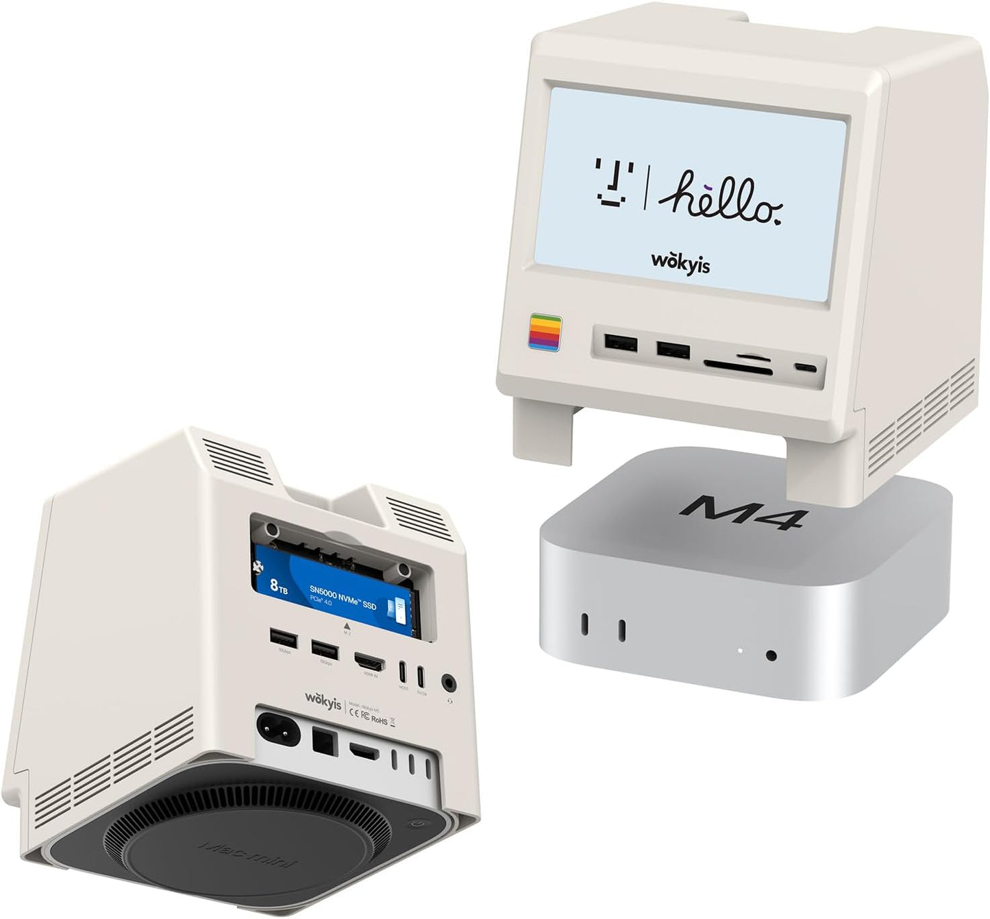 M5 Retro Dock Station for Mac mini M4, 5' HD Display, 10Gbps M.2 NVMe SSD Enclosure, SD/Micro SD Reader 4.0
