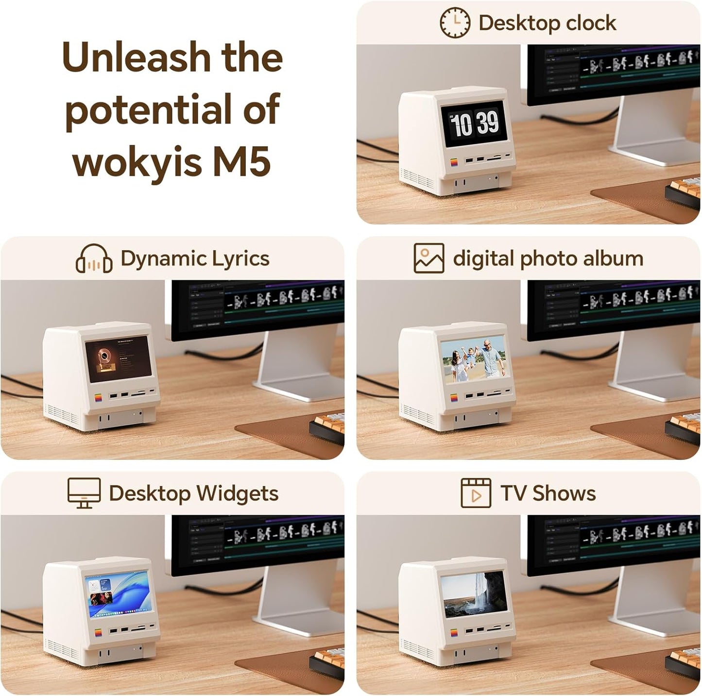 M5 Retro Dock Station for Mac mini M4, 5' HD Display, 10Gbps M.2 NVMe SSD Enclosure, SD/Micro SD Reader 4.0