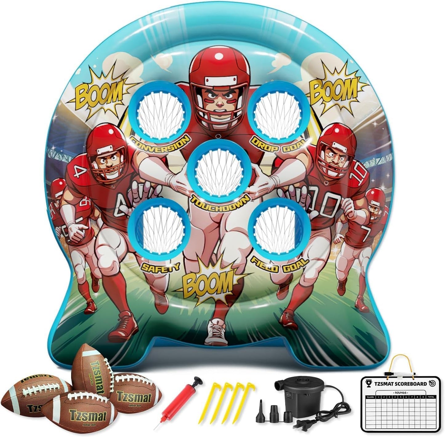 Kids Football Target Toss Game with Junior Size Footballs, Inflatable Throwing Target Toy