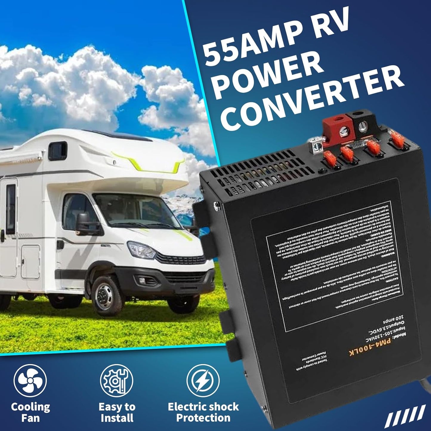 PM3-55 RV Power Converter | High-Performance 110V to 12V DC Charger with 55 Amp Capacity
