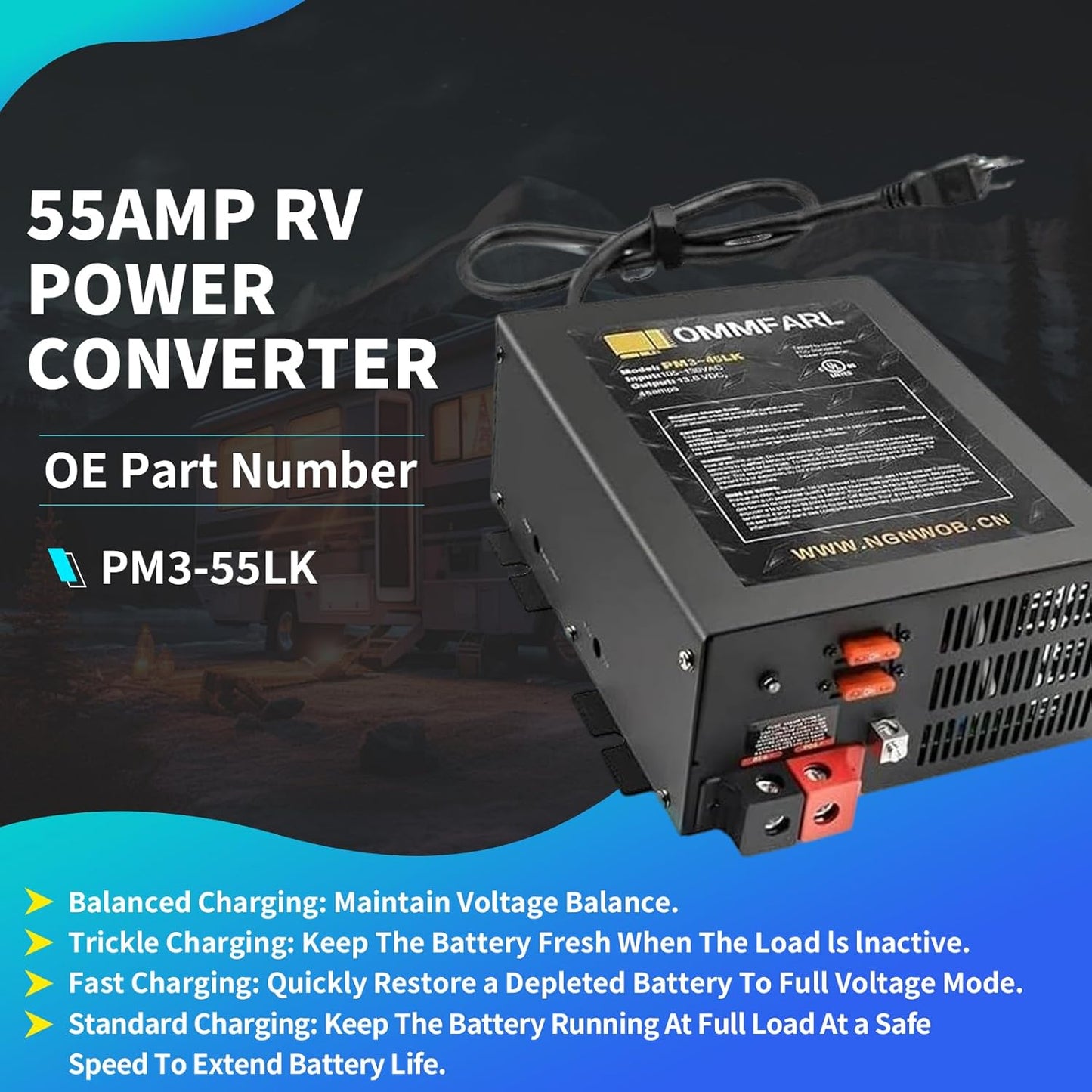 PM3-55 RV Power Converter | High-Performance 110V to 12V DC Charger with 55 Amp Capacity