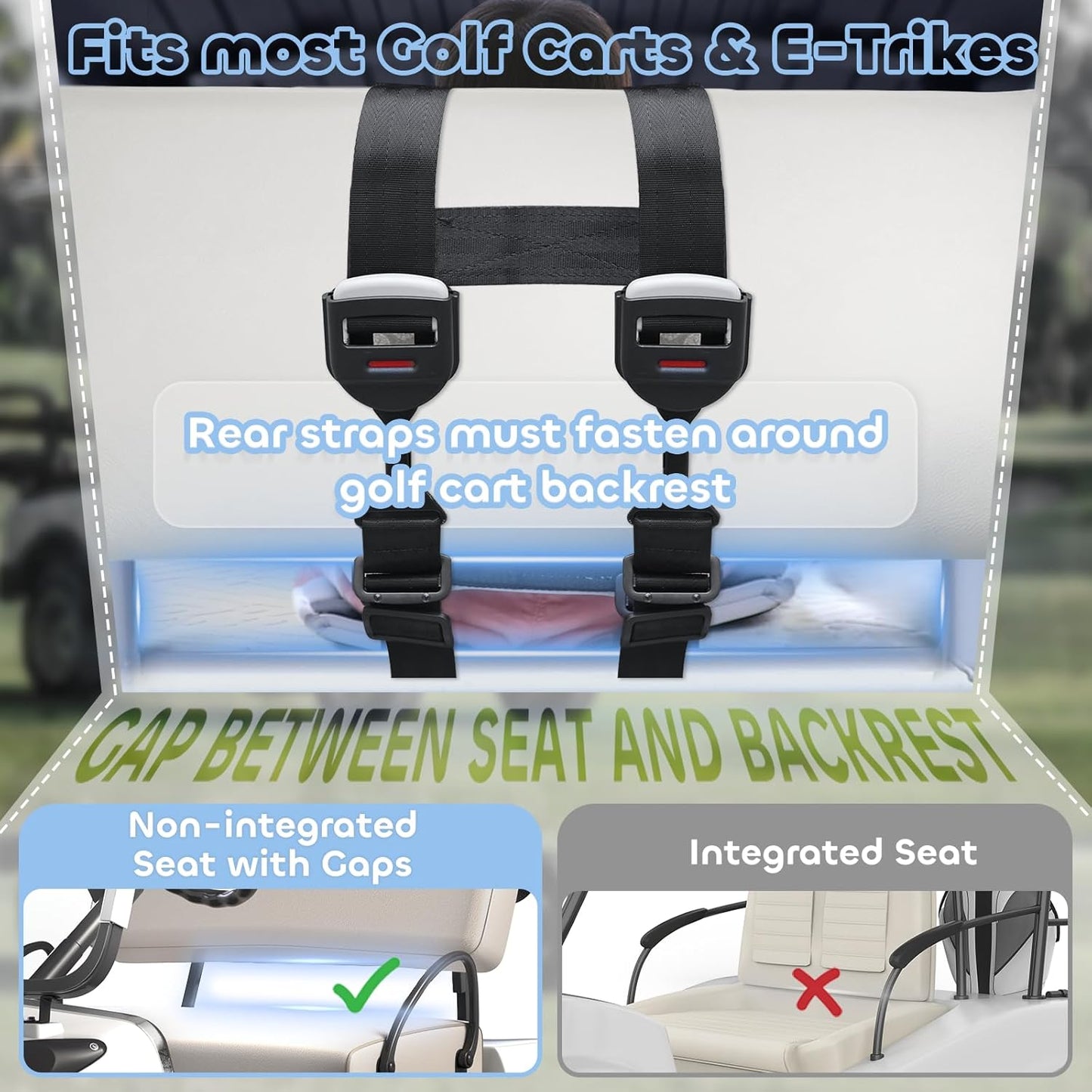 Upgraded Universal Golf Cart Positioner - 5-Point Design to Place Little Ones in Golf Carts, Adjustable Straps