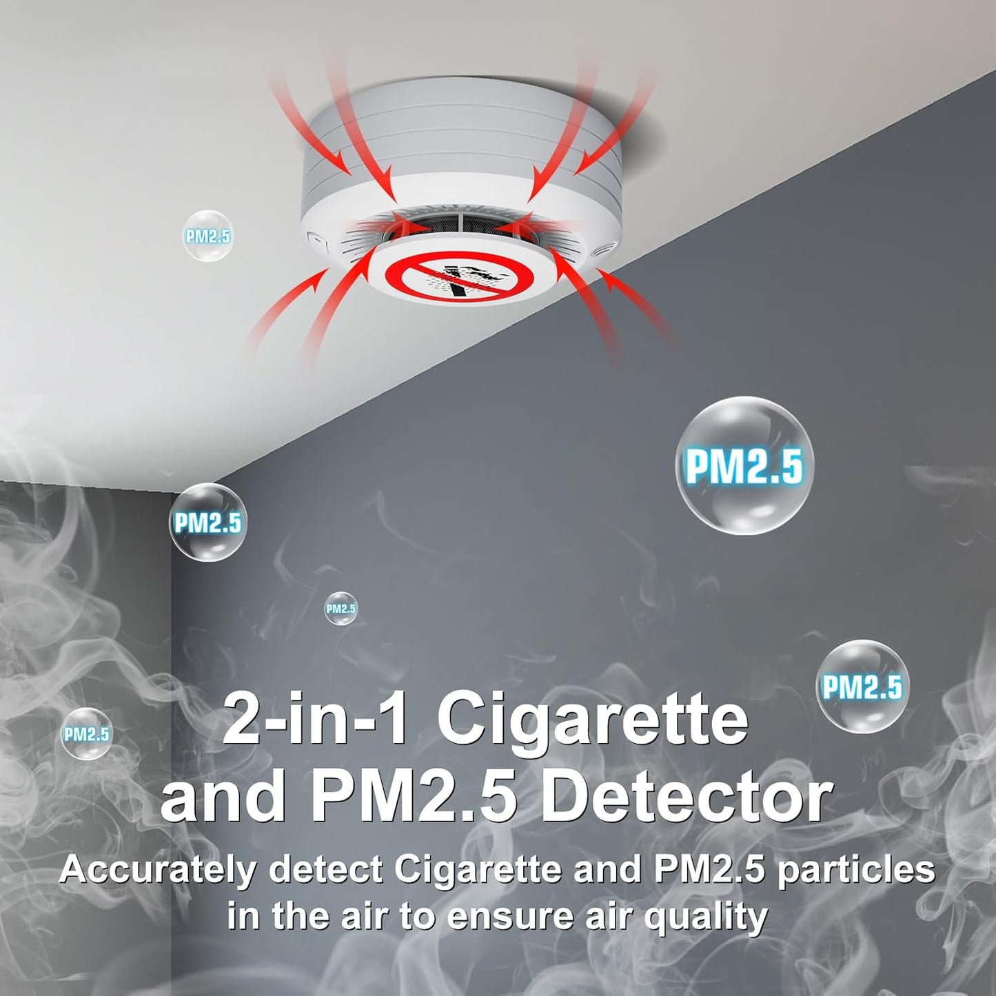 2in1 Cigarette Detector with 10 Level Sensitivity, Infrared Remote Control, Ceiling Mounted Smoke Detection