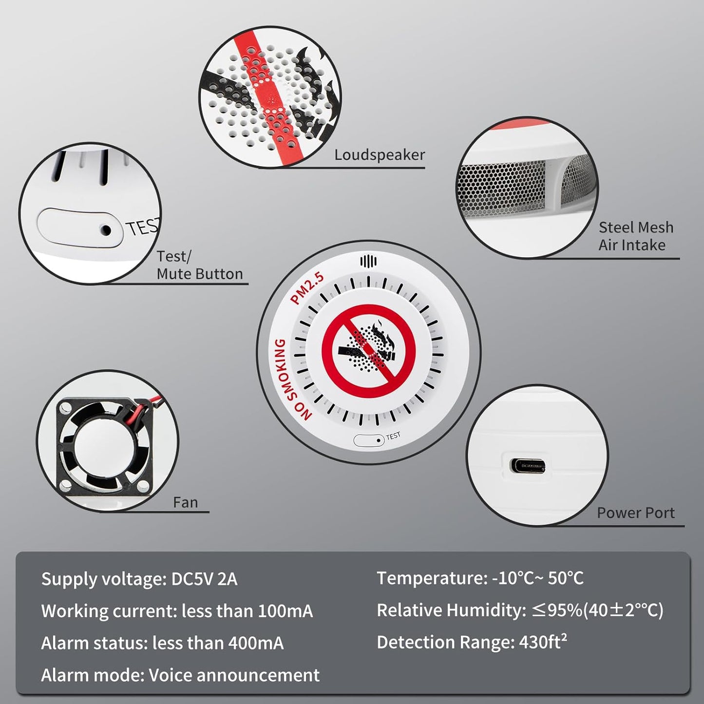2in1 Cigarette Detector with 10 Level Sensitivity, Infrared Remote Control, Ceiling Mounted Smoke Detection