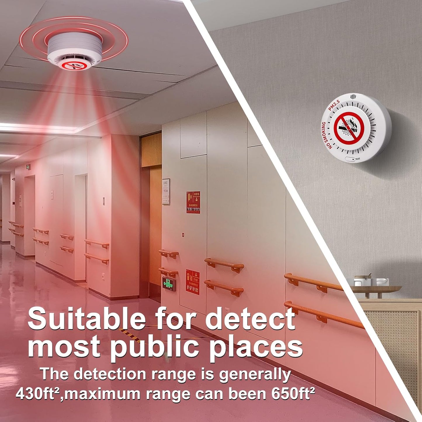 2in1 Cigarette Detector with 10 Level Sensitivity, Infrared Remote Control, Ceiling Mounted Smoke Detection