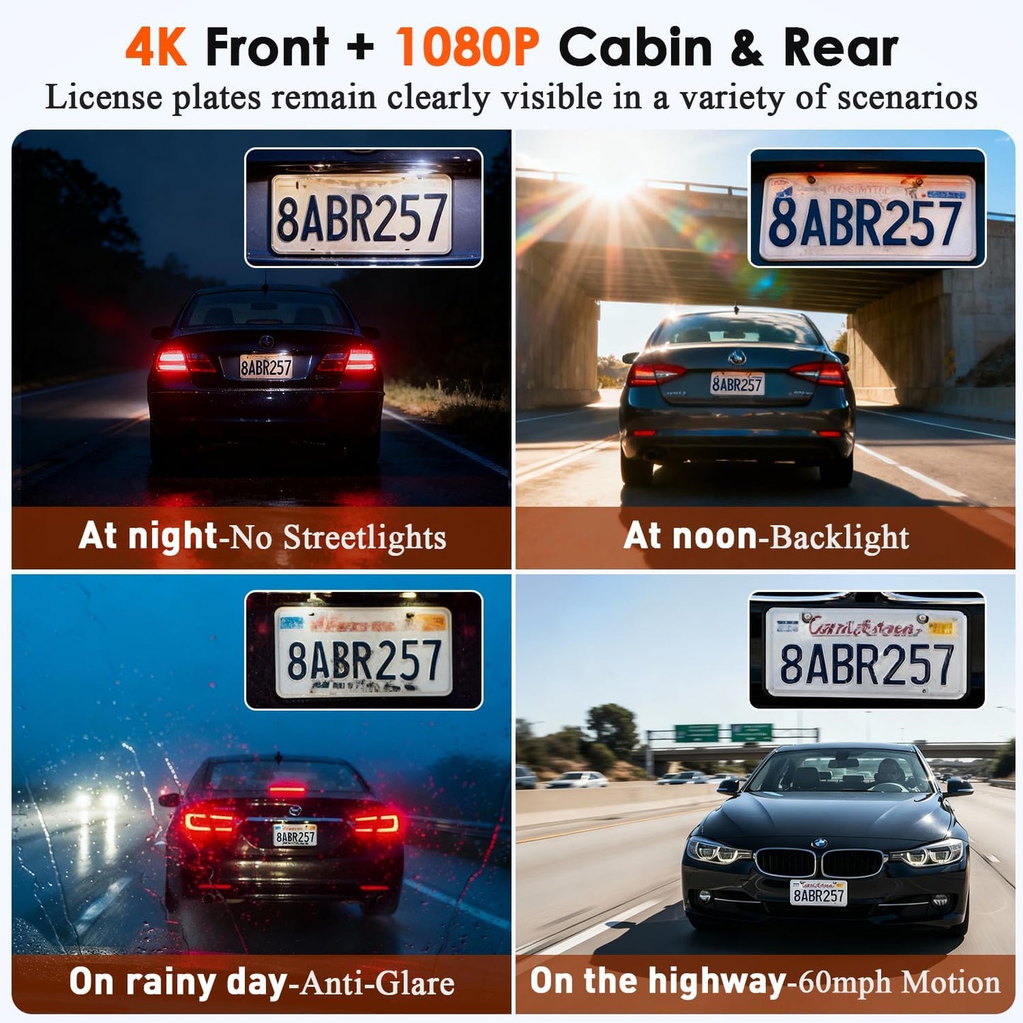 3-Channel Dash Cam 4K for Car: Front, Rear & Inside Dash Camera with 5.8G WiFi & GPS, 4H Parking Mode, 64GB