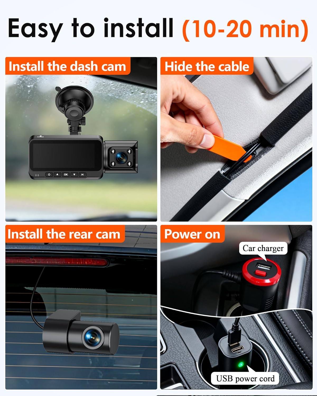 3-Channel Dash Cam 4K for Car: Front, Rear & Inside Dash Camera with 5.8G WiFi & GPS, 4H Parking Mode, 64GB