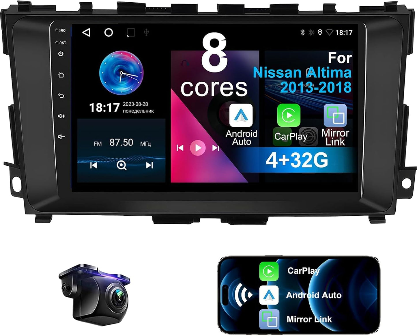 8 Core 2+32G Car Stereo for Nissan Altima 2013-2018 Support Wireless Carplay/Android Auto,  9 inch Touchscreen